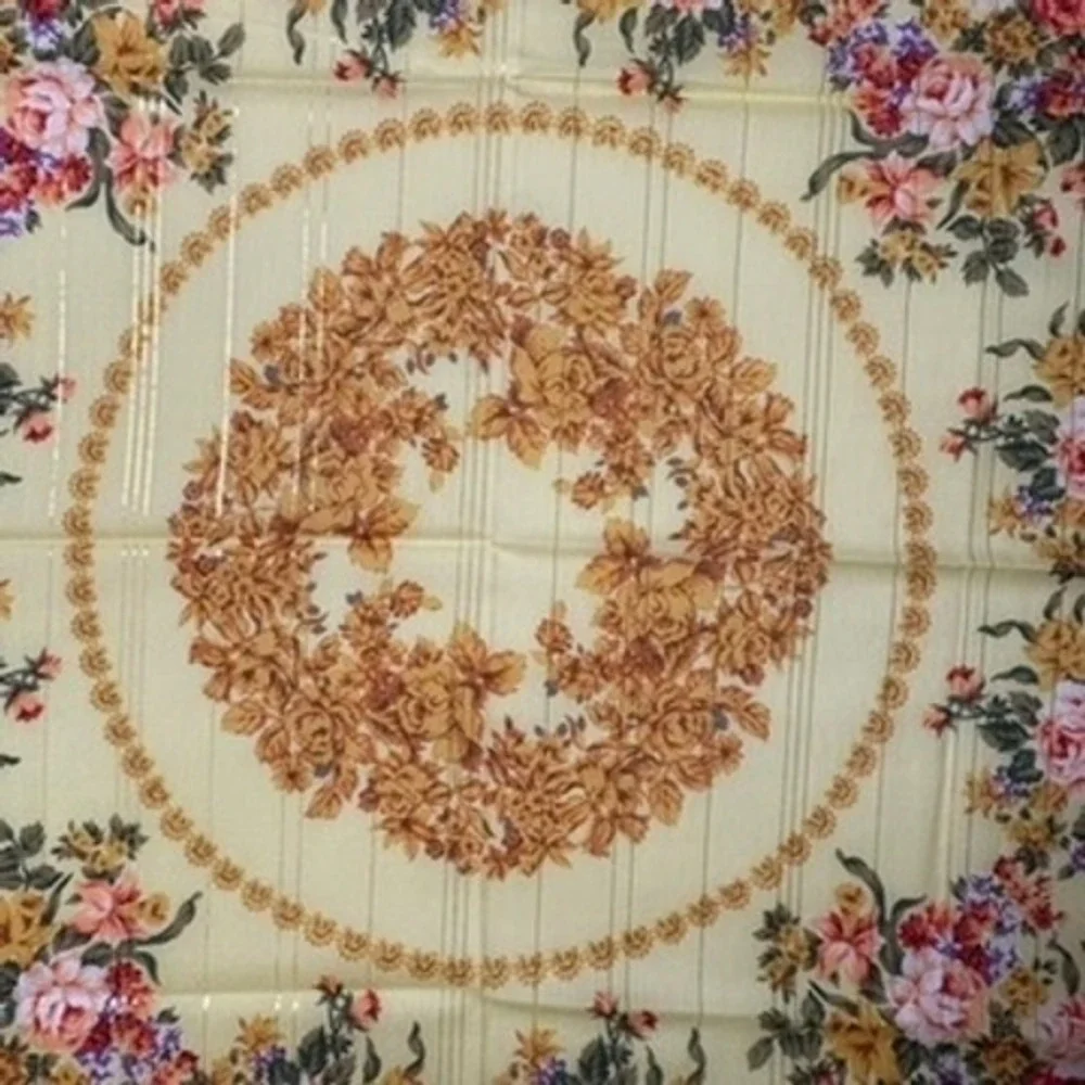Vtg CHRISTIAN DIOR Scarf Handkerchief Floral Brown Cream 20